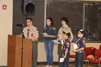 Scout representatives thank the Board of Education for its support of promoting values in children.