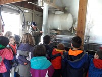 Emerson youngsters watching how maple syrup is made