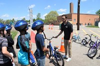 Scott Ulrich talks about bicycle safety with Hawthorne students