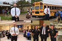 All four Principal greeting students.
