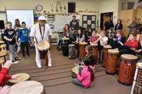 Tony and Aziza West captivated Alcott students with their drumming and dancing, intended to encourage cultural awareness, especially of the West African culture.  