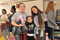 Huber Ridge student Ariana Campbell Sanchez greets her pen pals, Walnut Springs pupils Sarah Stadler and Miciah Yin.