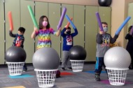 First-grade students at Pointview participate in the Fitness Drumming Project