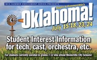 Informational banner for Westerville Summer Enrichment Theatre program, Oklahoma!