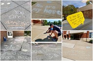 Collage of chalk art and positive messages at different schools