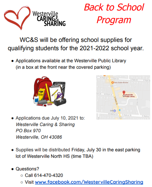 Westerville Caring & Sharing Back to School flyer