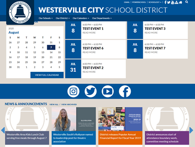 Screenshot of new Westerville City School District website